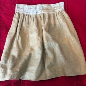Gold : Anthro : Chic Tan A-Line Skirt with Lace Detail